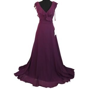 NWT Morilee Eggplant Purple Dress Gown Long Maxi Ruffle Flutter Chiffon 0 Formal